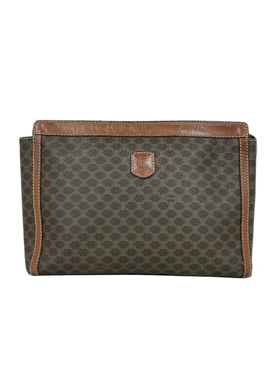 Celine Handbags - Celine Second Bag Macadam Pattern Dark Brown Beige Leather